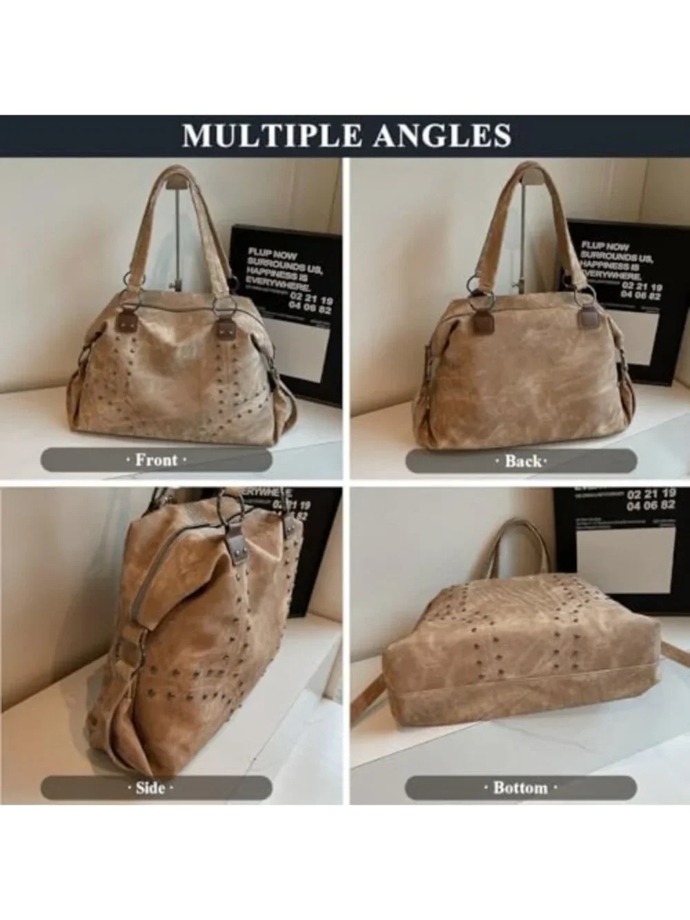 Trendy Faux Leather Studded Tote Handbag - Y2K Punk Hobo Shoulder Bag for Women